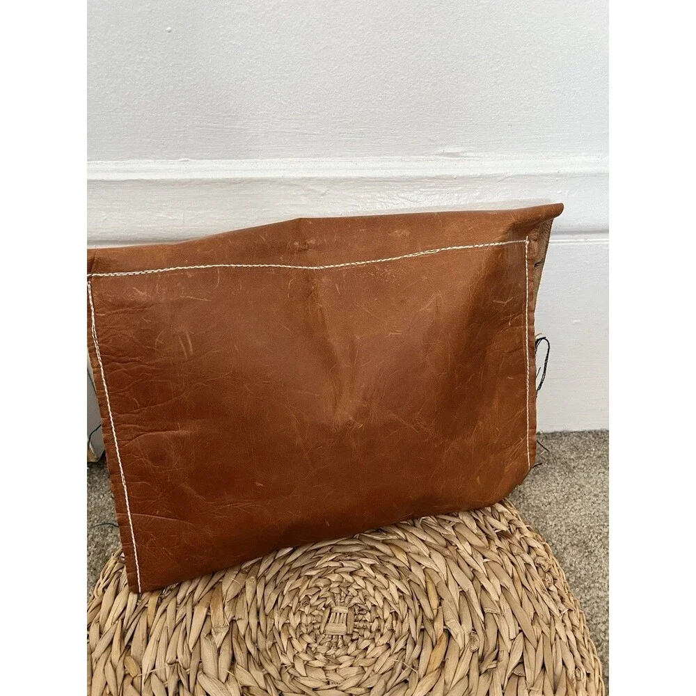Vintage Tan Leather iPad Case Travel Suede Envelope Clutch Purse Handbag Lined